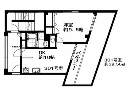 貫井ビル(1DK/3階)の間取り写真