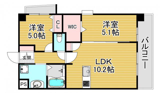 スプランディッド中之島ウエスト(2LDK/2階)の間取り写真