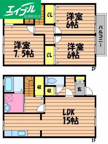 クオーレE棟(3LDK/1階)の間取り写真
