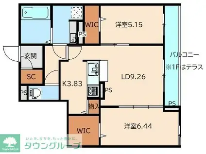 CORTESIA(2LDK/2階)の間取り写真