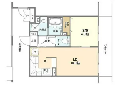 ラティエラ横濱六角橋(1LDK/4階)の間取り写真