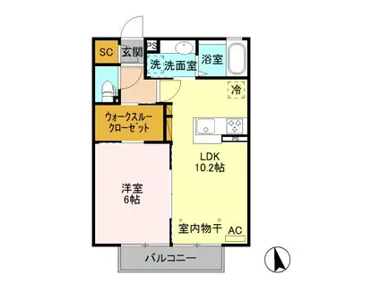 アクシズ(1LDK/2階)の間取り写真