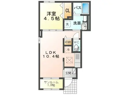 プレフェリート(1LDK/1階)の間取り写真