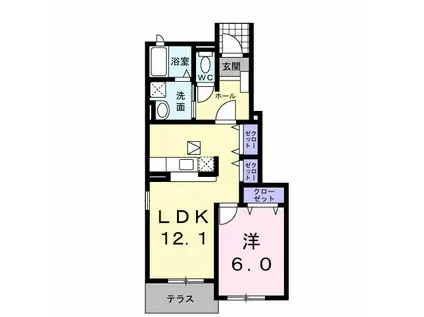 ヴィルヌーブ五番館(1LDK/1階)の間取り写真