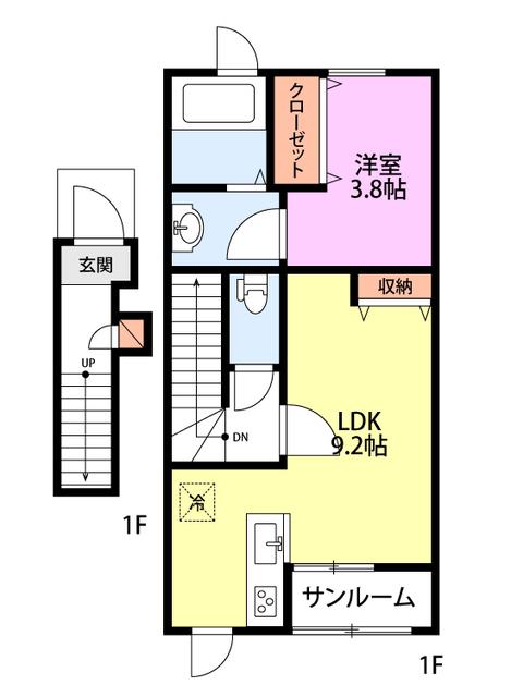 グランクレスI(1LDK/2階)の間取り写真