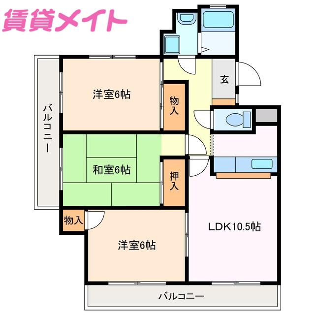 ホワイトピア江島台(3LDK/3階)の間取り写真
