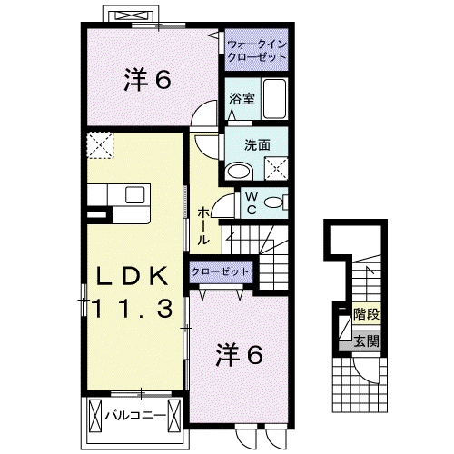 サン・プラシード D(2LDK/2階)の間取り写真
