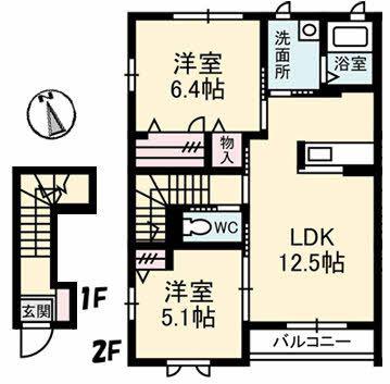 ヒルサイドコートE棟(2LDK/2階)の間取り写真