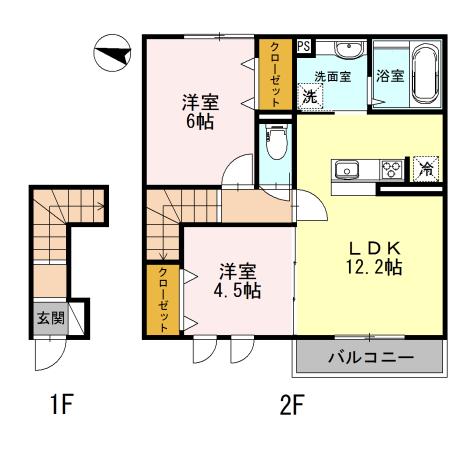 ヴィオラ志染(2LDK/2階)の間取り写真
