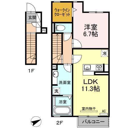ミルハーナ(1LDK/2階)の間取り写真