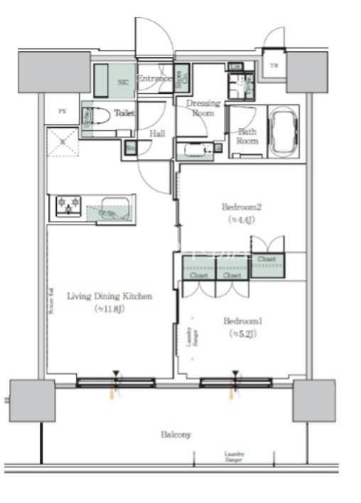 ONE ROOF RESIDENCE NISHI NIPPORI(2LDK/15階)の間取り写真