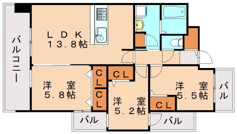 プラトウズ仲原(3LDK/4階)の間取り写真