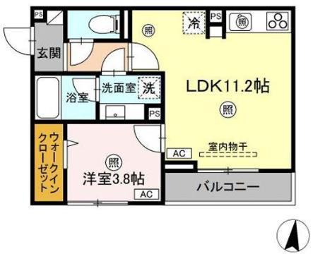 D-RESIDENCE南蔵王町1丁目E(1LDK/3階)の間取り写真