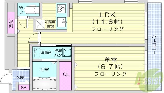 プログレ河原町(1LDK/1階)の間取り写真