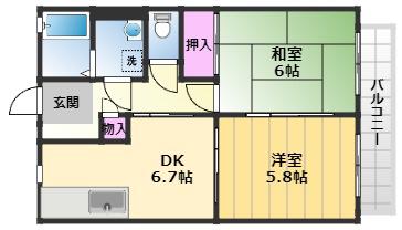 ハイム 穴師の里(2DK/2階)の間取り写真