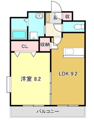 アメージング比島(1LDK/2階)の間取り写真