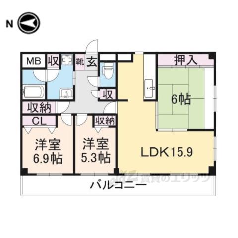 レガオコート香里園(3LDK/3階)の間取り写真