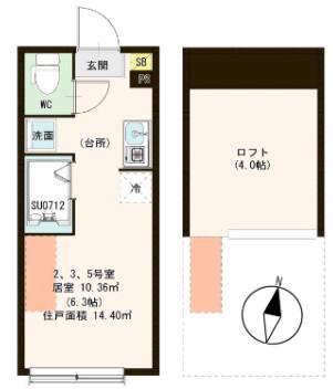OKASIN(ワンルーム/2階)の間取り写真