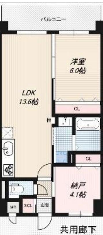 LUXE服部天神(2LDK/4階)の間取り写真