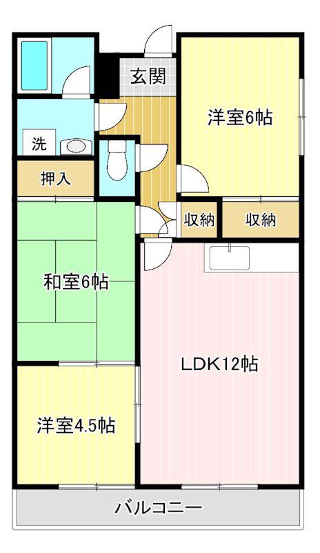 ハイツ四ツ池(3LDK/3階)の間取り写真