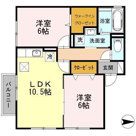 エスポワール東寝屋川 A棟(2LDK/1階)の間取り写真
