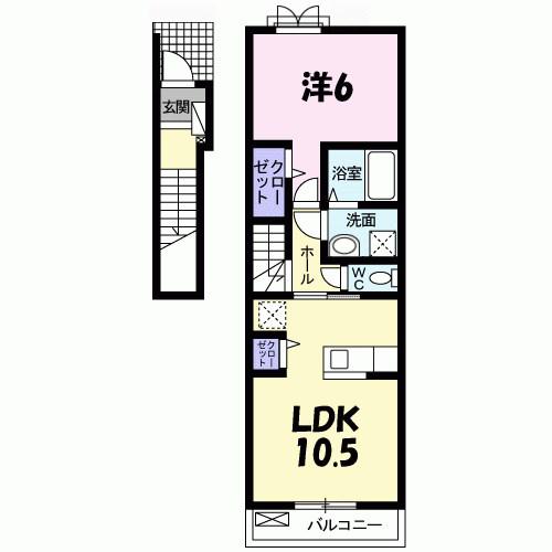 レヤリーライフI(1LDK/2階)の間取り写真