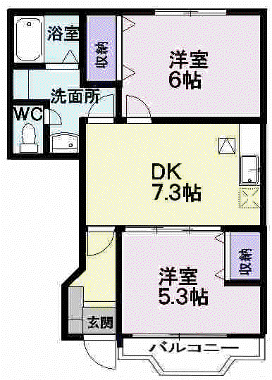 フォンテーヌ(2DK/1階)の間取り写真