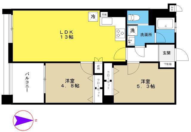 目白ビル(2LDK/6階)の間取り写真
