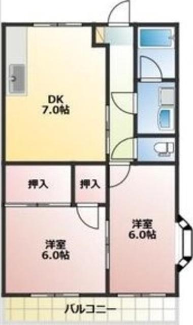 シャーロットクレール(2DK/2階)の間取り写真