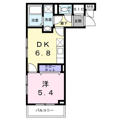 ベラシティ(1DK/2階)の間取り写真