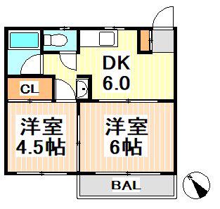 クリビヤハウス(2DK/2階)の間取り写真