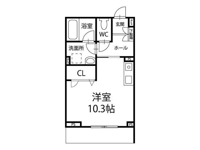 レジデンス桐(1K/3階)の間取り写真