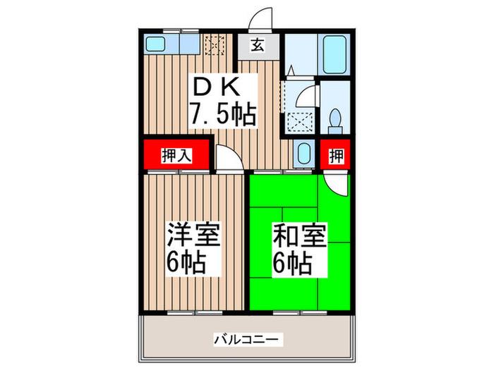 アルファ(2DK/2階)の間取り写真