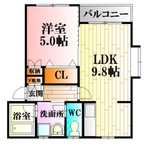 フローラ大内III(1LDK/1階)の間取り写真