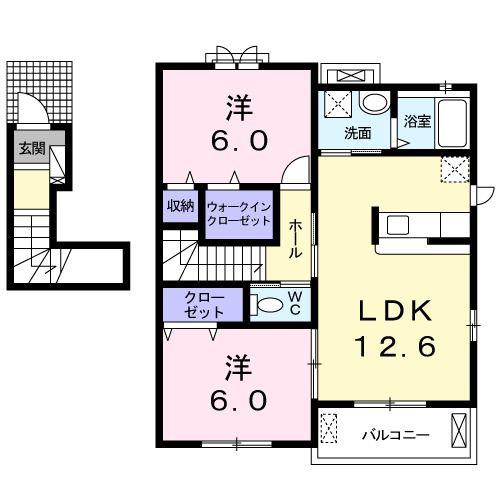 グランディールII(2LDK/2階)の間取り写真