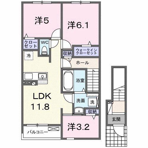 プラッツ・ルーエ(3LDK/2階)の間取り写真