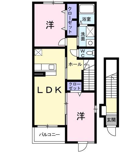 フリーデII(2LDK/2階)の間取り写真