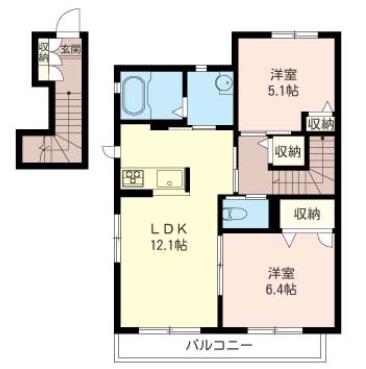 シャーメゾン三矢小台II(2LDK/2階)の間取り写真