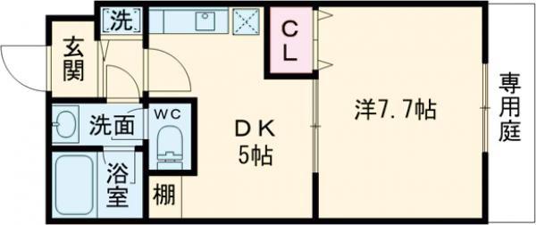 ボナール鳳南(1DK/1階)の間取り写真