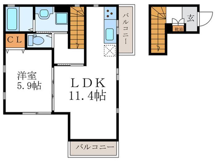 よしの庄(1LDK/2階)の間取り写真