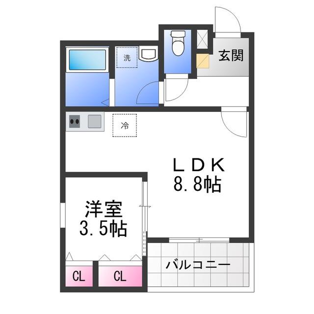 ジーメゾン高石リュクス(1LDK/2階)の間取り写真