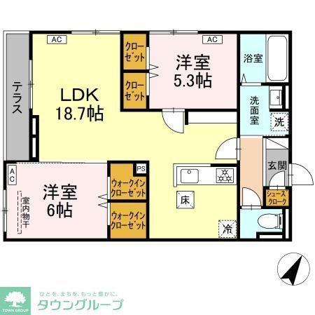SERENE TERA(2LDK/1階)の間取り写真