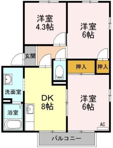 アゼリアパークハウスG(3DK/1階)の間取り写真