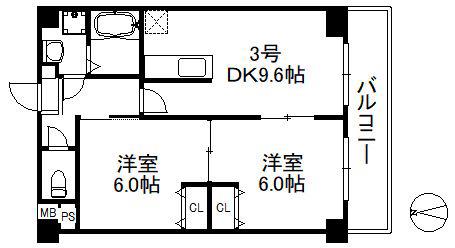 アリエス姪浜西442(2DK/5階)の間取り写真