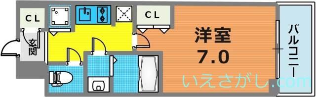 ラヴ神戸三宮(1K/6階)の間取り写真