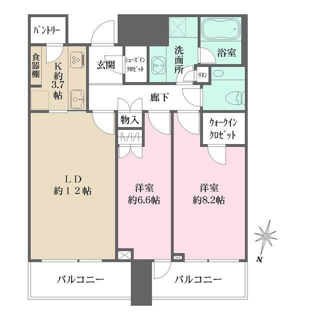 赤坂タワーレジデンストップオブザヒル(2LDK/34階)の間取り写真