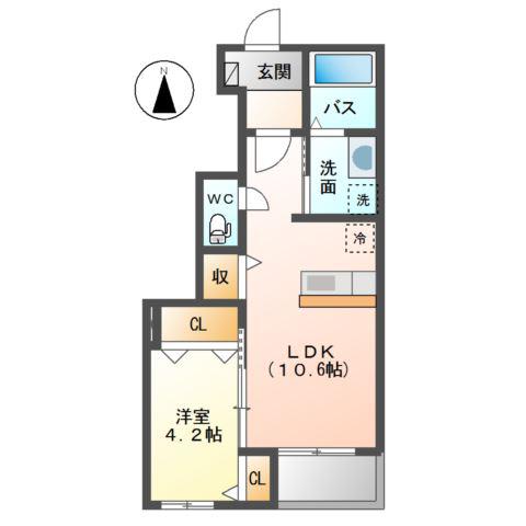 DEAR COURTII(1LDK/1階)の間取り写真