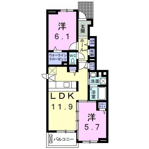 ラ ヴィ ベル A(2LDK/1階)の間取り写真