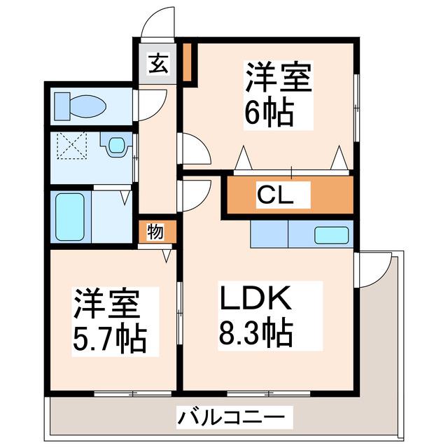 GRAND COMFORT久具(2DK/3階)の間取り写真