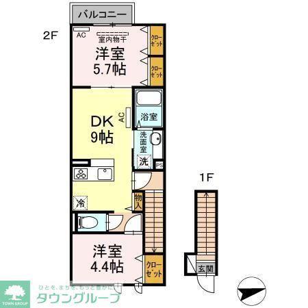 アンジュール等々力(2DK/2階)の間取り写真